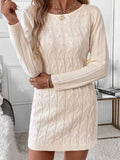 Yooulike Solid Color Slim Fall Dress Round Neck Bowknot Backless Long Sleeve Elegant Casual Chic Sweet Mini Dress