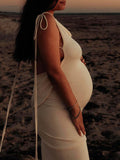 Yooulike Bodycon Lace Up Bandeau Backless Spaghetti Straps Sleeveless Elegant Evening Party Maternity Maxi Dress