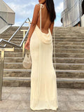 Yooulike Bodycon Lace Up Bandeau Backless Spaghetti Straps Sleeveless Elegant Evening Party Maternity Maxi Dress