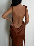 Yooulike Bodycon Knot Ruched Backless Spaghetti Straps Sleeveless Elegant Shooting Party Maternity Dresses