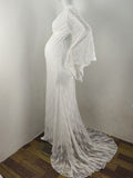 Yooulike White Lace Trumpet Mermaid V-Neck Long Sleeve Elegant Boho Fashion Wedding Gown Photoshoot Maternity Maxi Dresses