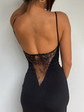 Yooulike Black Bodycon Lace Slit Bandeau Backless Spaghetti Straps Sleeveless Clubwear Evening Party Maternity Maxi Dress