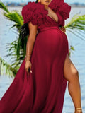 Yooulike Big Swing Layers Of Tulle V-Neck Sleeveless Loose Evening Party Photo shooting Plus Size Maternity Maxi Dress