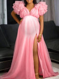 Yooulike Big Swing Layers Of Tulle V-Neck Sleeveless Loose Evening Party Photo shooting Plus Size Maternity Maxi Dress