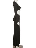 Yooulike Black Cut Out Bodycon Mermaid Crop Backless Long Sleeve Clubwear Chic Elegant Cocktail Party Photoshoot Maternity Maxi Dress