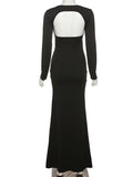 Yooulike Black Cut Out Bodycon Mermaid Crop Backless Long Sleeve Clubwear Chic Elegant Cocktail Party Photoshoot Maternity Maxi Dress