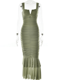 Yooulike Sage Green Condole Belt Cut Out Bodycon Cascading Ruffle Mermaid Funnel Neck Party Maternity Maxi Dress Babyshower