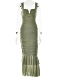 Yooulike Sage Green Condole Belt Cut Out Bodycon Cascading Ruffle Mermaid Maternity Maxi Dress Babyshower