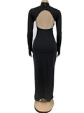 Yooulike Plus Size Bodycon Cut Out High Neck Backless Long Sleeve Clubwear Trendy Elegant Fashion Photoshoot Maternity Maxi Dress