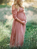 Yooulike Maternity Dress For Babyshower Photoshoot Ruffle Flouncy Draped Off Shoulder Short Sleeve Elegant Boho Beach Garden Events