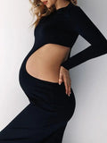 Yooulike Cut Out Hollow Out Round Neck Long Sleeve Clubwear Elegant Fashion Evening Party Studio Photoshoot Maternity Dress