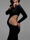 Yooulike Cut Out Hollow Out Round Neck Long Sleeve Clubwear Elegant Fashion Evening Party Studio Photoshoot Maternity Dress