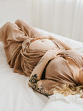 Yooulike Single Breasted Flouncy Draped V-Neck Short Sleeve Boho Fashion Vacation Holiday Babyshow Shooting Maternity Maxi Dress