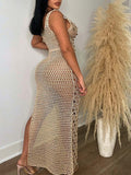 Yooulike Bodycon Sequin Shimmer Fishnet Mesh Sheer Side Slit Backless Fashion Holiday Beach Cover Up Maternity Maxi Dress