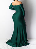 Yooulike Gender Reveal Party Bodycon Mermaid V-Neck Long Sleeve Trendy Elegant Evening Prom Banquet Photoshoot Maternity Maxi Dress