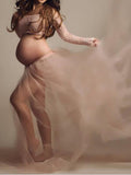 Yooulike Maternity For Babyshower Dress Lace Tulle Off Shoulder Two Piece Boat Neck Long Sleeve Elegant Fashion Photoshoot