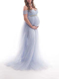 Yooulike Lace Tulle Boat Neck Sleeveless Elegant Fashion Evening Party Wedding Plus Size Maternity Maxi Dress