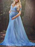 Yooulike Lace Tulle Boat Neck Sleeveless Elegant Fashion Evening Party Wedding Plus Size Maternity Maxi Dress