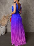 Yooulike Gradient Color Pleated V-Neck Backless Cami Sleeveless Elegant Gender Reveal Party Babyshower Maternity Maxi Dress