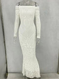 Yooulike White Lace Off Shoulder Mermaid Bodycon Long Sleeve Elegant Wedding Babyshower Foamal Maternity Photoshoot Maxi Dress