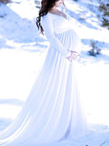 Yooulike Solid Color Off Shoulder Big Swing Backless Long Sleeve Elegant Maternity Photoshoot Maxi Dress Winter