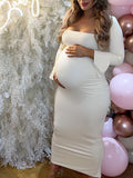 Yooulike Maternity Dress Ultimate Baby Shower Outfit Bodycon Square Neck Slit Long Sleeve Elegant Fashion Evening Party White Dress