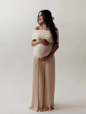 Yooulike Women Off Shoulder Ruched Pleated Elegant Casual Beach Boutique Photo shooting Maternity Dresses