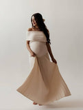 Yooulike Women Off Shoulder Ruched Pleated Elegant Casual Beach Boutique Photo shooting Maternity Dresses