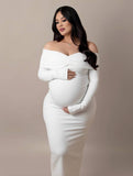 Yooulike Women Bodycon Off Shoulder Long Sleeve Elegant Evening Party Wedding Photo shooting For Babyshower Maternity Dress