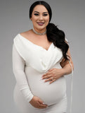 Yooulike Women V-Neck One-Shoulder Long Sleeve Bodycon Elegant Photoshoot Gown High Stretch Baby Shower Maternity Maxi Dress