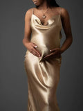 Yooulike Bodycon Satin Cowl Neck Trumpet Spaghetti Straps Sleeveless Elegant Evening Party Maternity Dresses