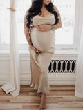 Yooulike Bodycon Satin Cowl Neck Trumpet Spaghetti Straps Sleeveless Elegant Evening Party Maternity Dresses