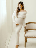 Yooulike Bodycon Knitwear Dress Off Shoulder Long Sleeve Elegant Babyshower Party Beach Photo shooting Maternity Dress