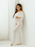 Yooulike Bodycon Knitwear Dress Off Shoulder Long Sleeve Elegant Babyshower Party Beach Photo shooting Maternity Dress