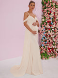 Yooulike Women's Chiffon V-Neck Mermaid Cold Shoulder Sleeveless Elegant Wedding Photo shooting Long Maternity Dresses