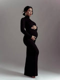 Yooulike Bodycon High Neck Long Sleeve Elegant Fashion Evening Party Prom Photo shooting High Stretch Maternity Long Dress