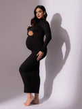 Yooulike Bodycon High Neck Long Sleeve Elegant Fashion Evening Party Prom Photo shooting High Stretch Maternity Long Dress