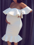 Yooulike Solid Color Bodycon Flouncy Boat Neck Sleeveless Elegant Fashion Cocktail Overknee Maternity Midi Dresses