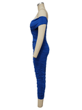 Yooulike Blue Boat Neck Bandeau Ruffle Bodycon Cross Chest V-Neck Backless Off Shoulder Chic Elegant Cocktail Party Maternity Midi Dress