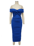 Yooulike Blue Boat Neck Bandeau Ruffle Bodycon Cross Chest V-Neck Backless Off Shoulder Chic Elegant Cocktail Party Maternity Midi Dress