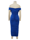 Yooulike Blue Boat Neck Bandeau Ruffle Bodycon Cross Chest V-Neck Backless Off Shoulder Chic Elegant Cocktail Party Maternity Midi Dress