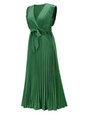 Yooulike Chiffon Belt Flouncy Pleated V-Neck Sleeveless Casual Fashion Babyshower Maternity Babyshow Maxi Dresses