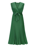 Yooulike Chiffon Belt Flouncy Pleated V-Neck Sleeveless Casual Fashion Babyshower Maternity Babyshow Maxi Dresses