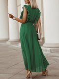 Yooulike Chiffon Belt Flouncy Pleated V-Neck Sleeveless Casual Fashion Babyshower Maternity Babyshow Maxi Dresses