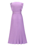 Yooulike Chiffon Belt Flouncy Pleated V-Neck Sleeveless Casual Fashion Babyshower Maternity Babyshow Maxi Dresses