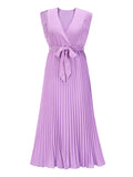 Yooulike Chiffon Belt Flouncy Pleated V-Neck Sleeveless Casual Fashion Babyshower Maternity Babyshow Maxi Dresses