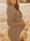 Yooulike Sweater Dress Bodycon Knitwear V-Neck Long Sleeve Elegant Fashion Baby Shower Photo shooting Maternity Maxi Dress