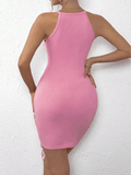 Yooulike Solid Color Ruffle Bodycon Round Neck Sleeveless Daily Casual Elegant Gender Reveal Party Maternity Mini Dress