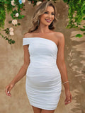 Yooulike Off Shoulder Sleeveless Solid Color Ruffle Backless Elegant Fashion Babyshower Bodycon Maternity Mini Dress