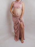 Yooulike Bodycon Irregular 2-In-1 Drawstring Slit High Neck Crop Sleeveless Elegant Fashion Babyshower Photoshoot Maternity Maxi Dress